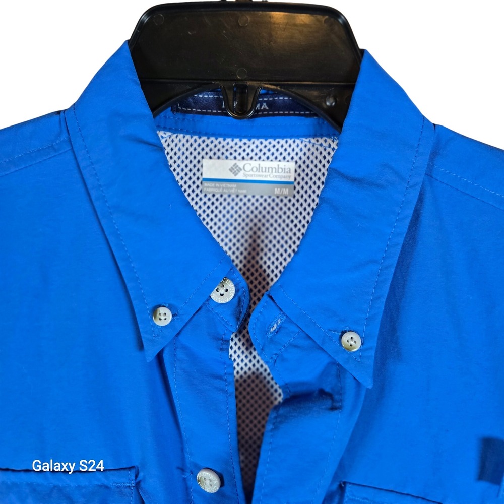 Columbia Men1s PFG Short Sleeve Fishing‎ Shirt Blue Omni Shade M